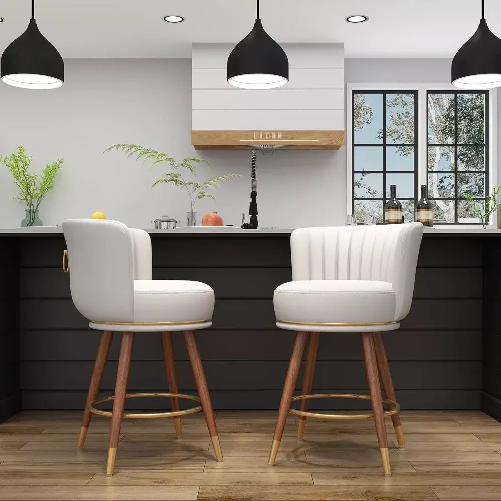 Leather Swivel Counter Height Bar Stools with Back and Footrest, Set of 4 - DSARD
