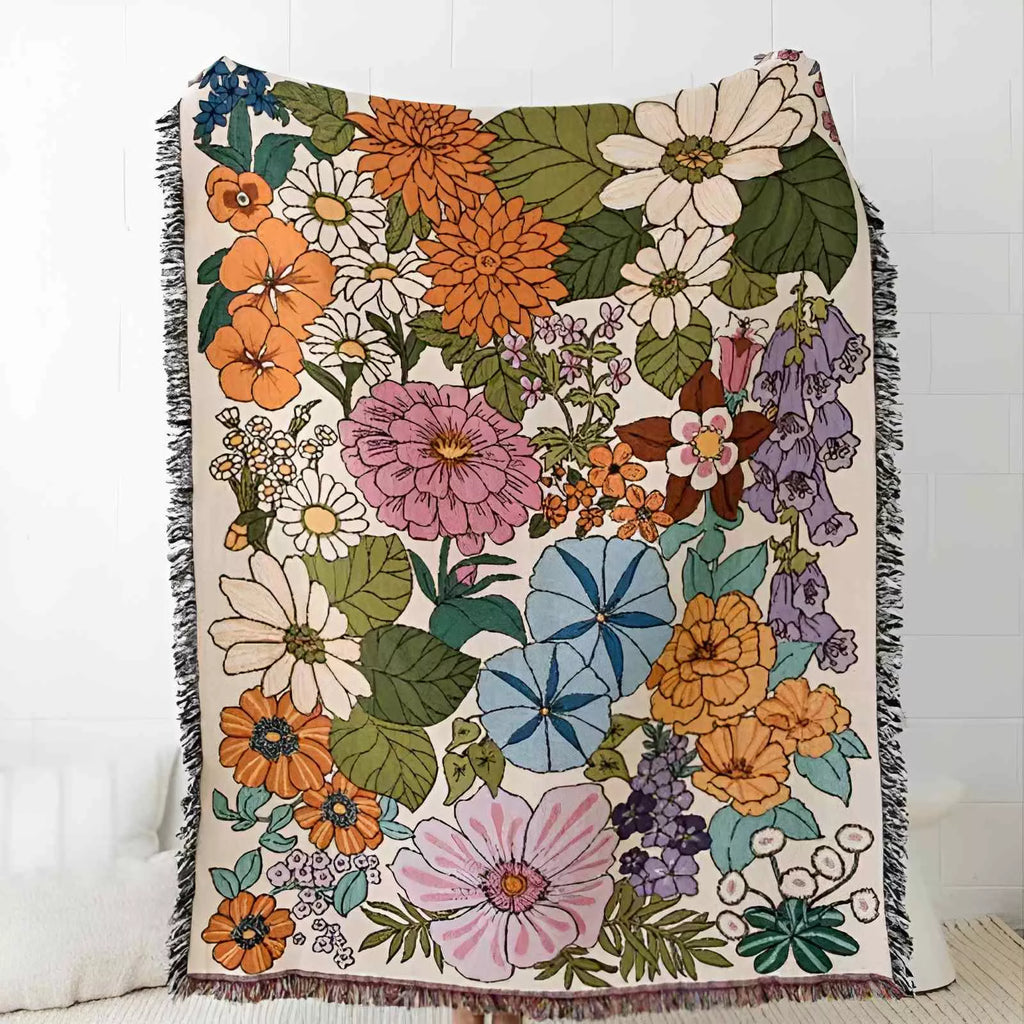 Floral Pattern Thread Blanket – Portable Tapestry Sofa Cover & Picnic Mat