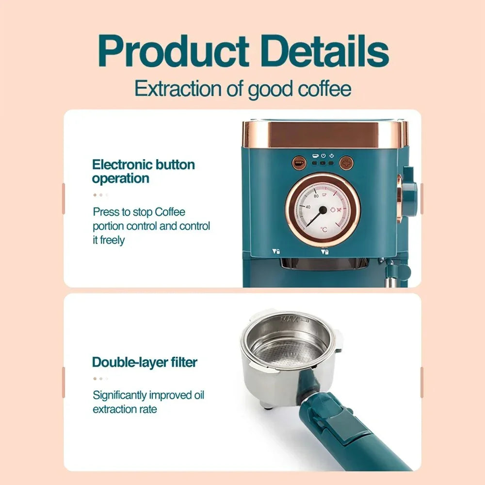 DSARD Deluxe Semi-Automatic Espresso Coffee Maker with Steam Milk Frother - DSARD