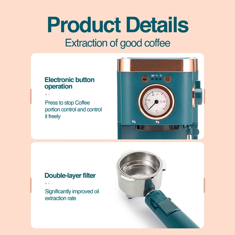 DSARD Deluxe Semi-Automatic Espresso Coffee Maker with Steam Milk Frother