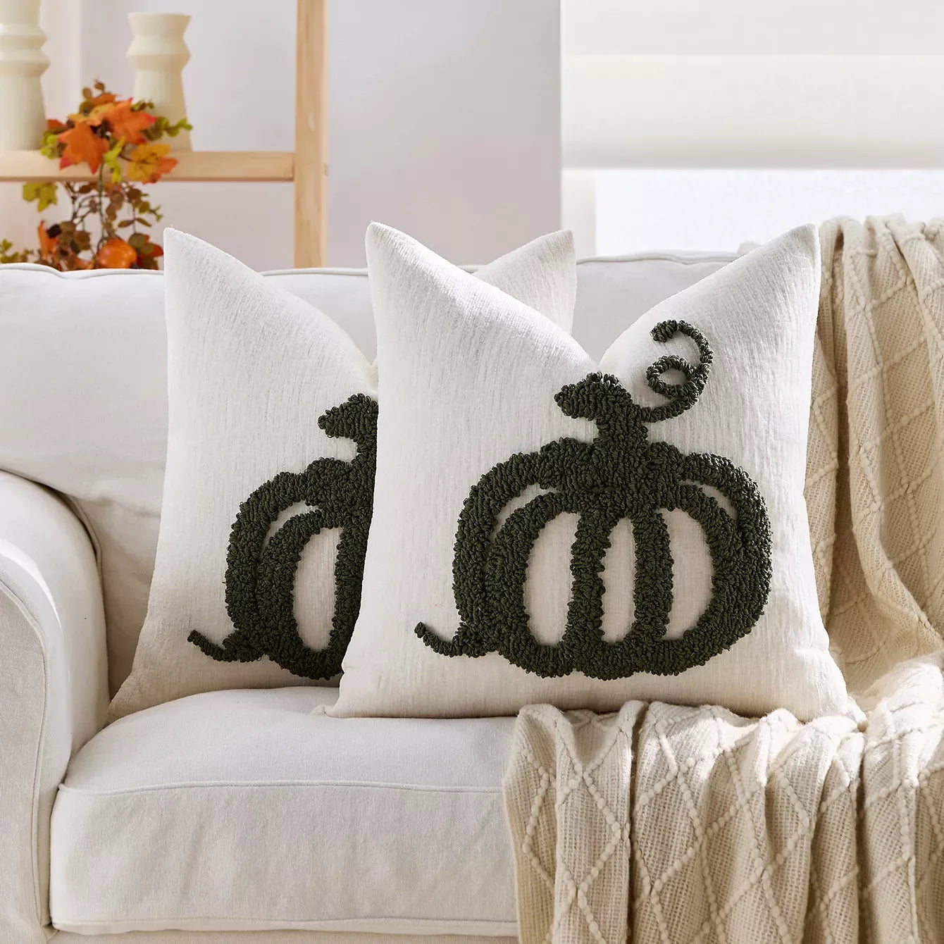 45x45cm Chenille Embroidered Pumpkin Plush Cushion Cover – Cozy Decorative Pillowcase - DSARD
