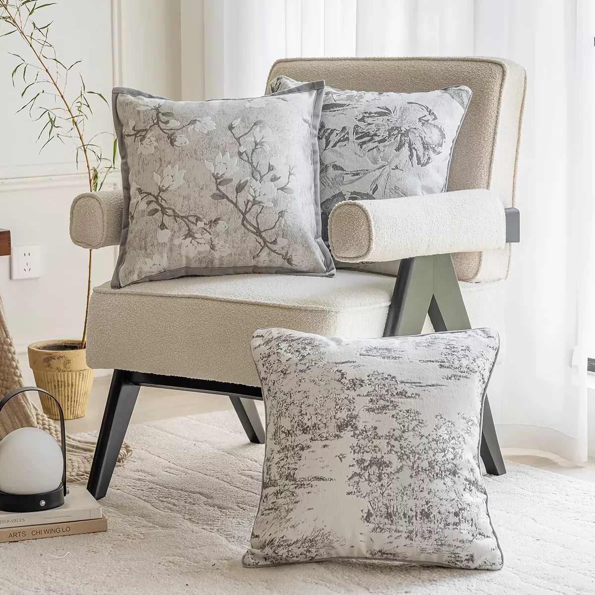 Modern Grey 18×18″ Throw Pillow Cover – Simple Stamped Decorative Cushion