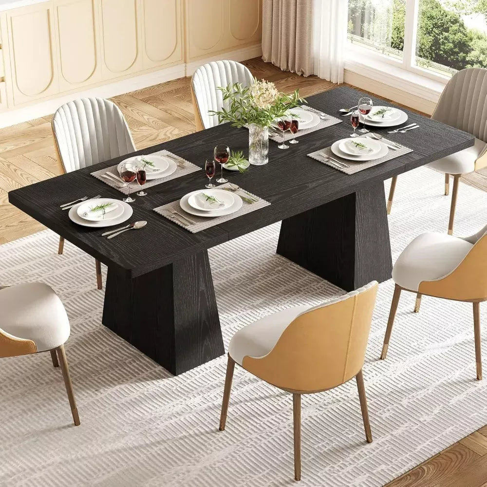 Modern Rectangular Dining Table for 6 – Wood Top with Heavy-Duty Metal Legs - DSARD