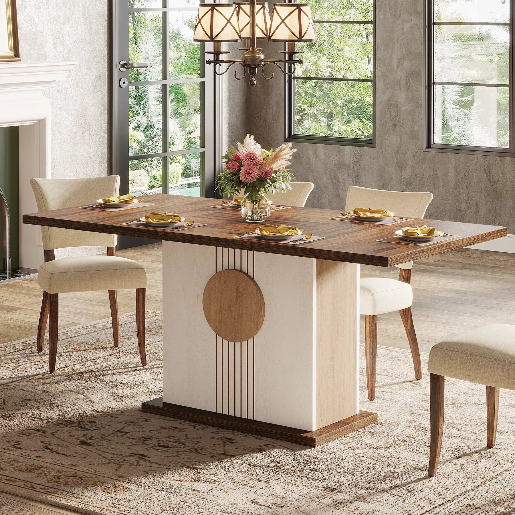 55″ Farmhouse Dining Table for 4-6 People – Rustic Wood Kitchen Table - DSARD - DSARD