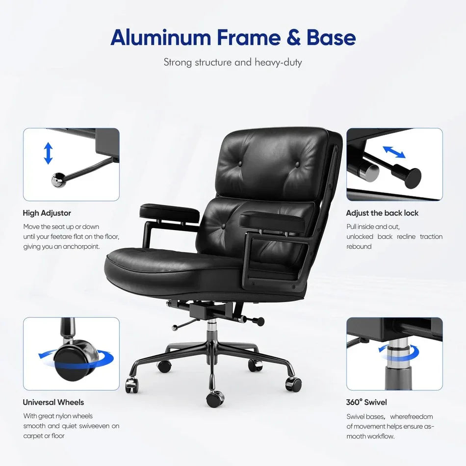 Classic Mid-Back Padded Genuine Leather Office Chair with Armrest - DSARD - DSARD