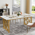 63-Inch Modern Marble Dining Table for 6, Rectangular Kitchen Table with Gold Frame - DSARD - DSARD