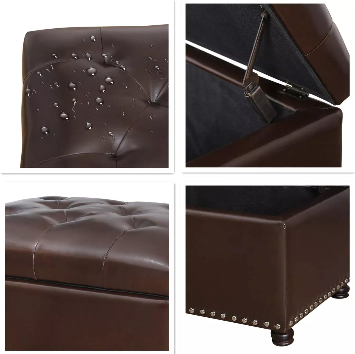 Leather Storage Ottoman Foot Rest with Nailhead Trim – Rectangular Bench Stool - DSARD