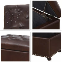 Leather Storage Ottoman Foot Rest with Nailhead Trim – Rectangular Bench Stool - DSARD