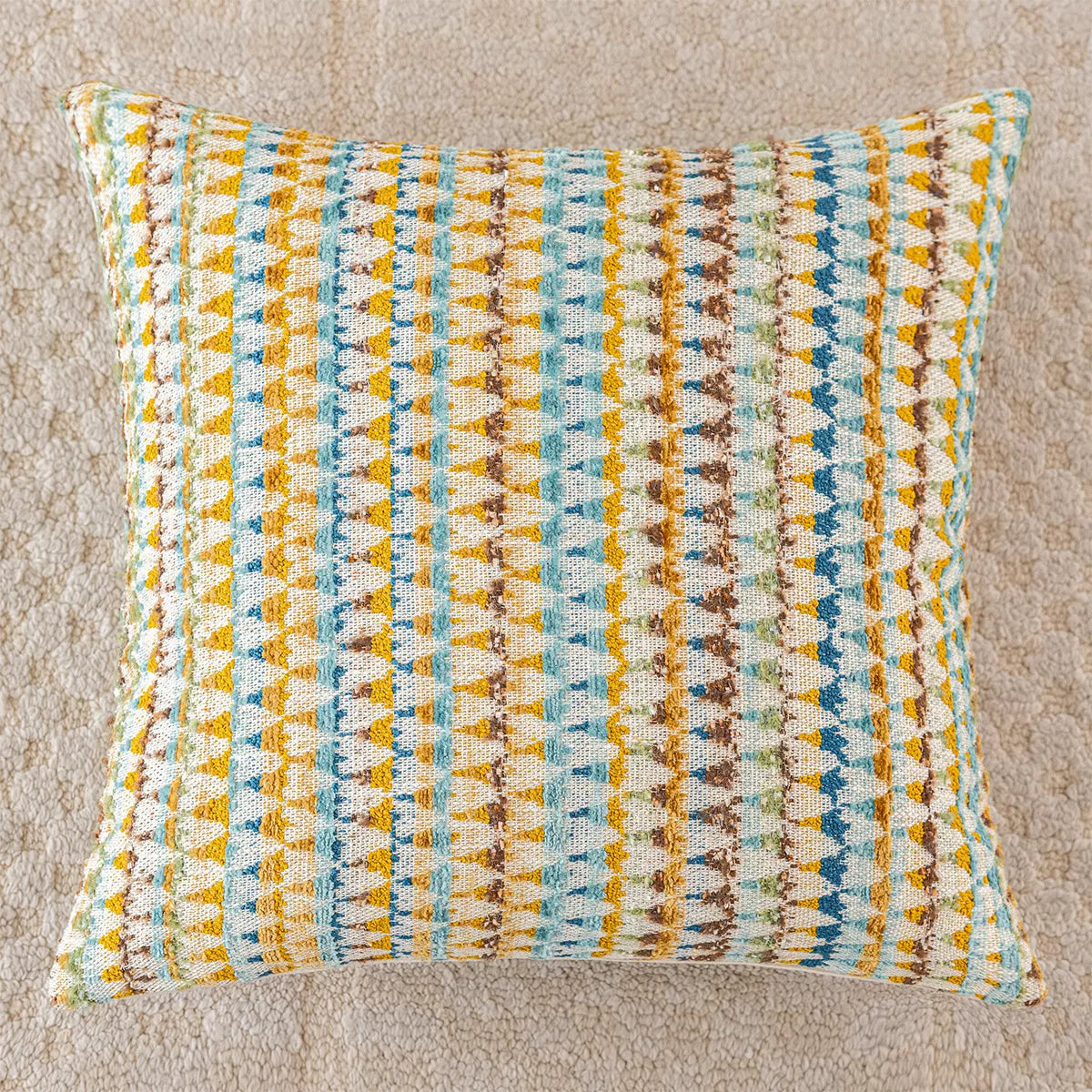 Bohemian Plush Throw Pillow Cover 18×18″ – Geometric Stamped Cushion Case