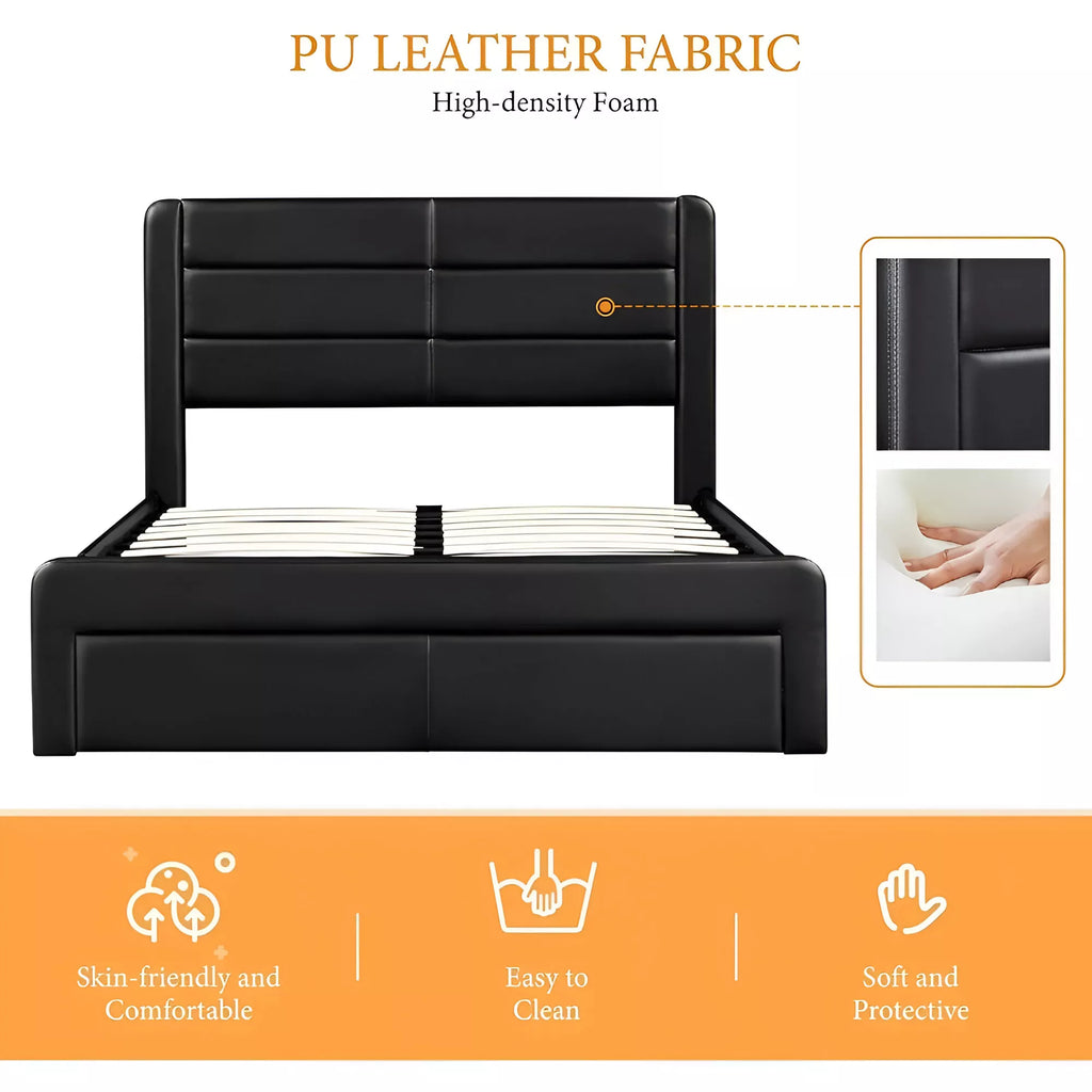Full Size Upholstered Bed Frame with USB Ports and 3 Storage Drawers - DSARD