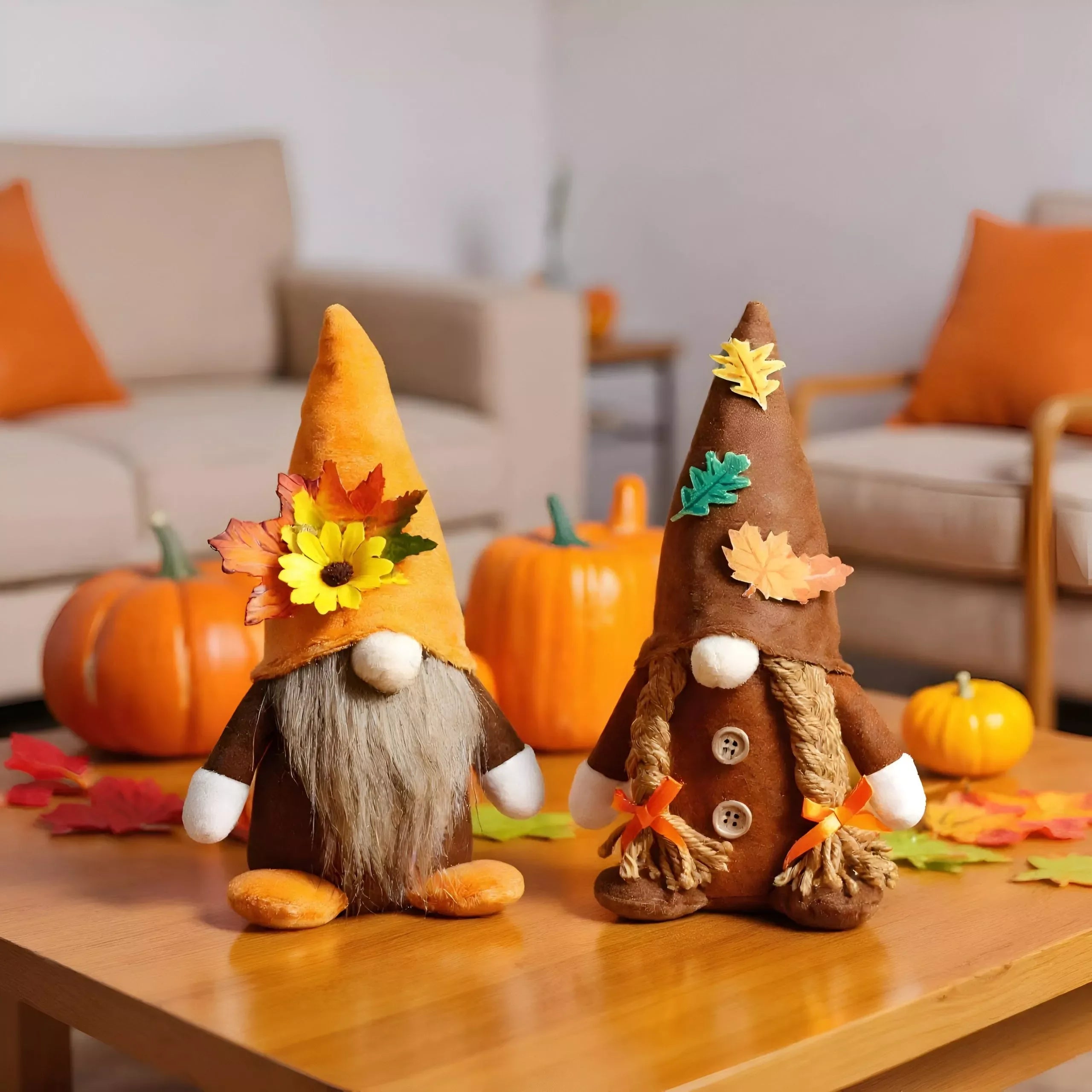 2Pcs Fall Plush Gnomes with Sunflowers – Autumn Harvest Thanksgiving Decor - DSARD