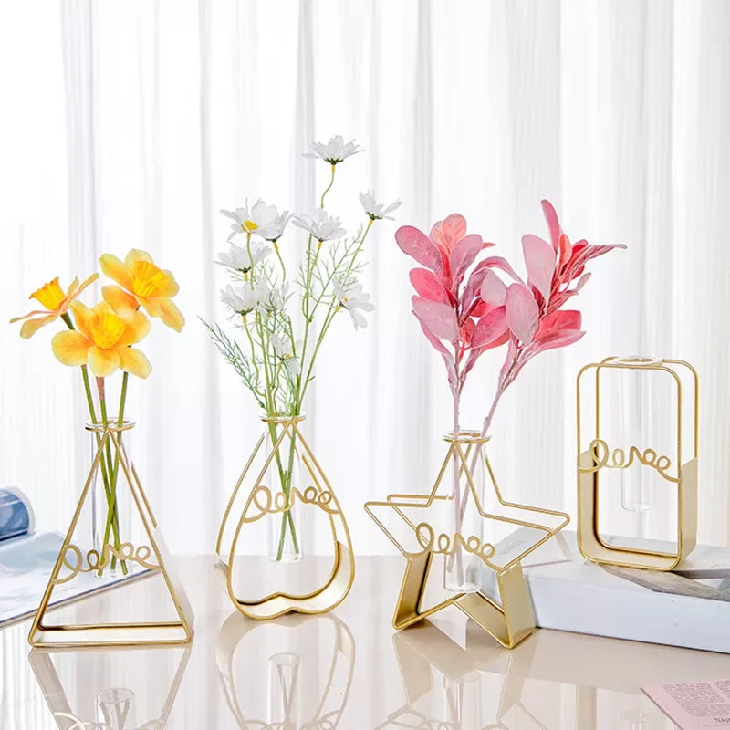 Elegant Metal Flower Vase with Silk Bouquet for Home & Wedding Decor - DSARD