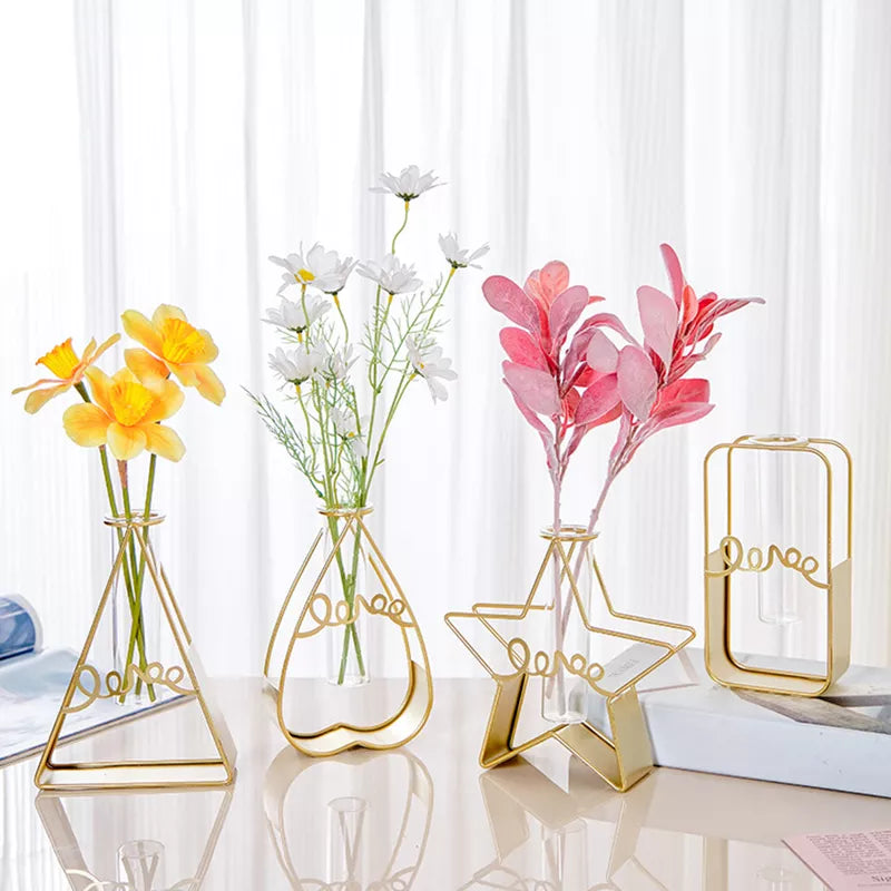 Elegant Metal Flower Vase with Silk Bouquet for Home & Wedding Decor