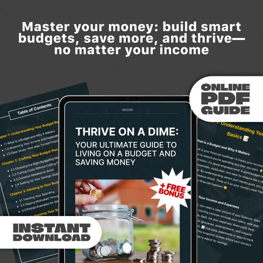 Thrive on a Dime: Your Ultimate Guide to Living on a Budget and Saving Money | Digital Budgeting Guide | How to Live on a Budget and Save Money eBook