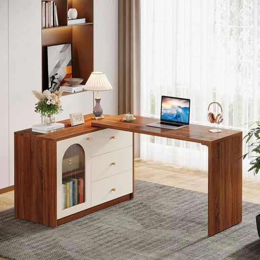 Modern L-Shaped Computer Desk with Reversible Storage and Drawers - DSARD