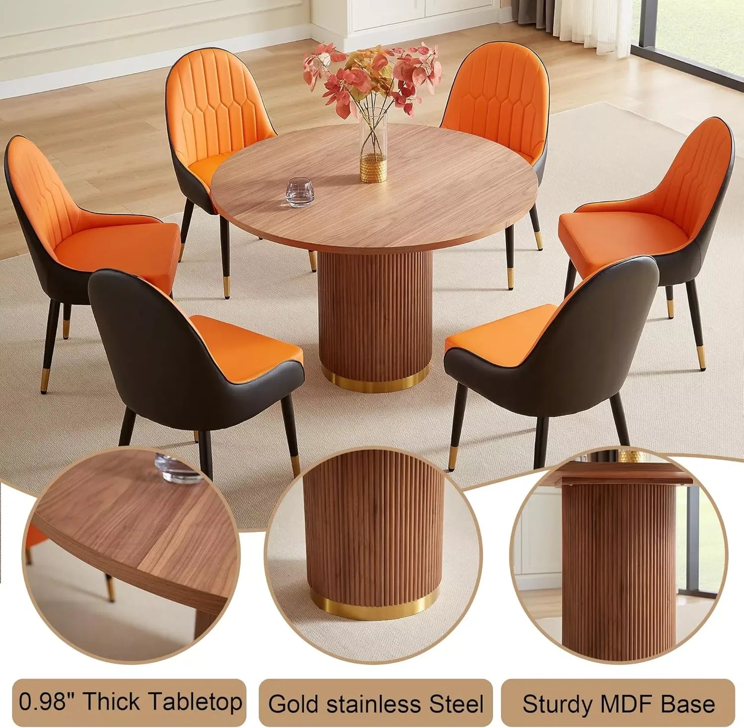 46″ Round Modern Farmhouse Dining Table for 4-6 with Ripple Base - DSARD - DSARD
