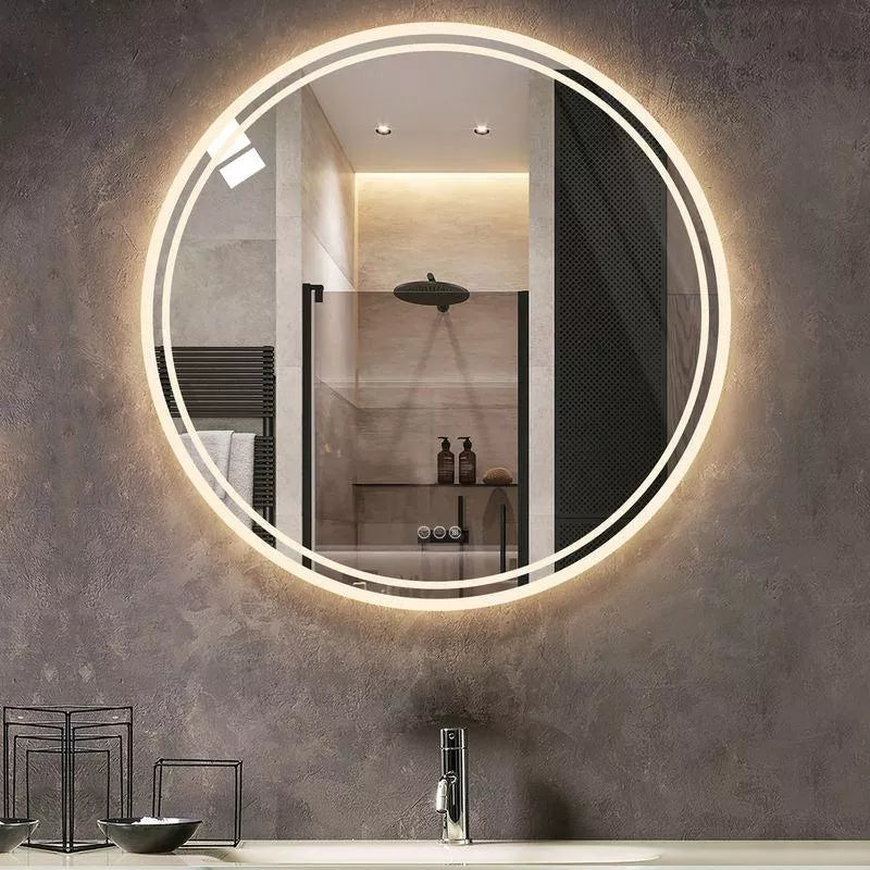 Round LED Bathroom Mirror with Dimmable Anti-Fog Lighting