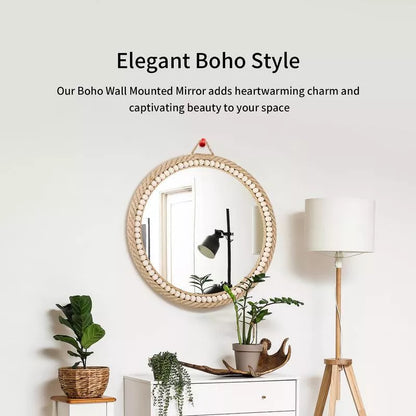 Hand-Woven Nordic Decorative Hanging Mirror with Hemp Rope