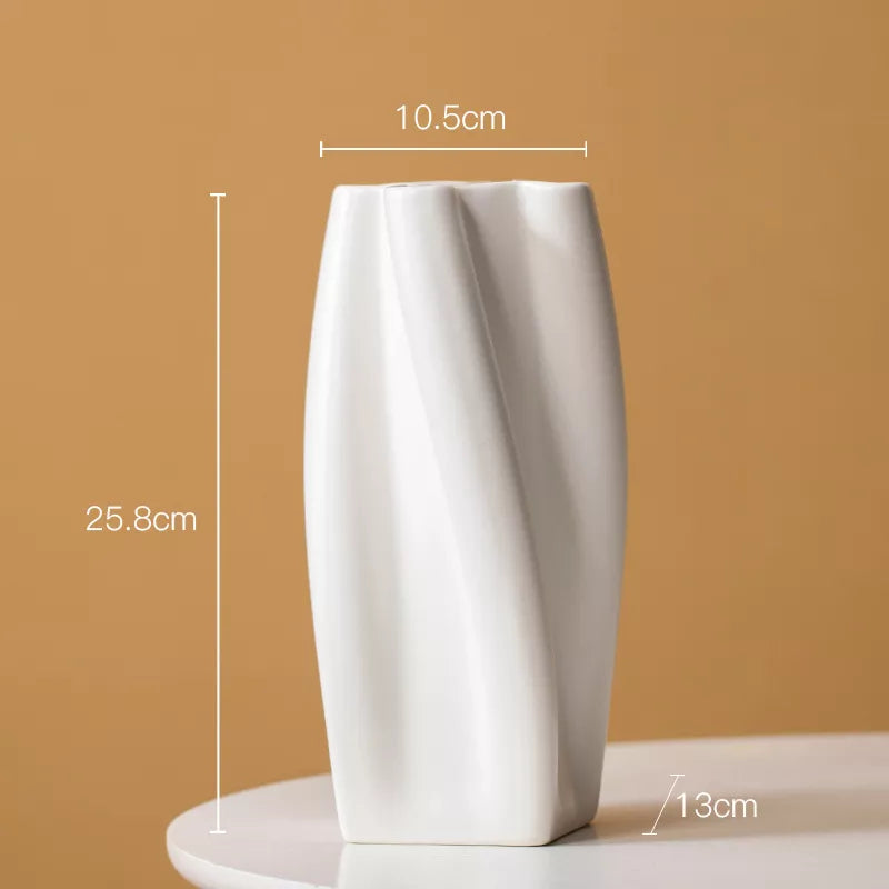 Ceramic Vase with Curved Lines – Green, Pink & Orange Tabletop Centerpiece