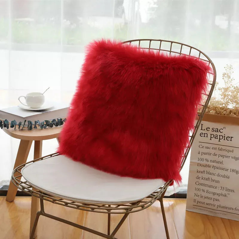 Fluffy White Plush Cushion Cover