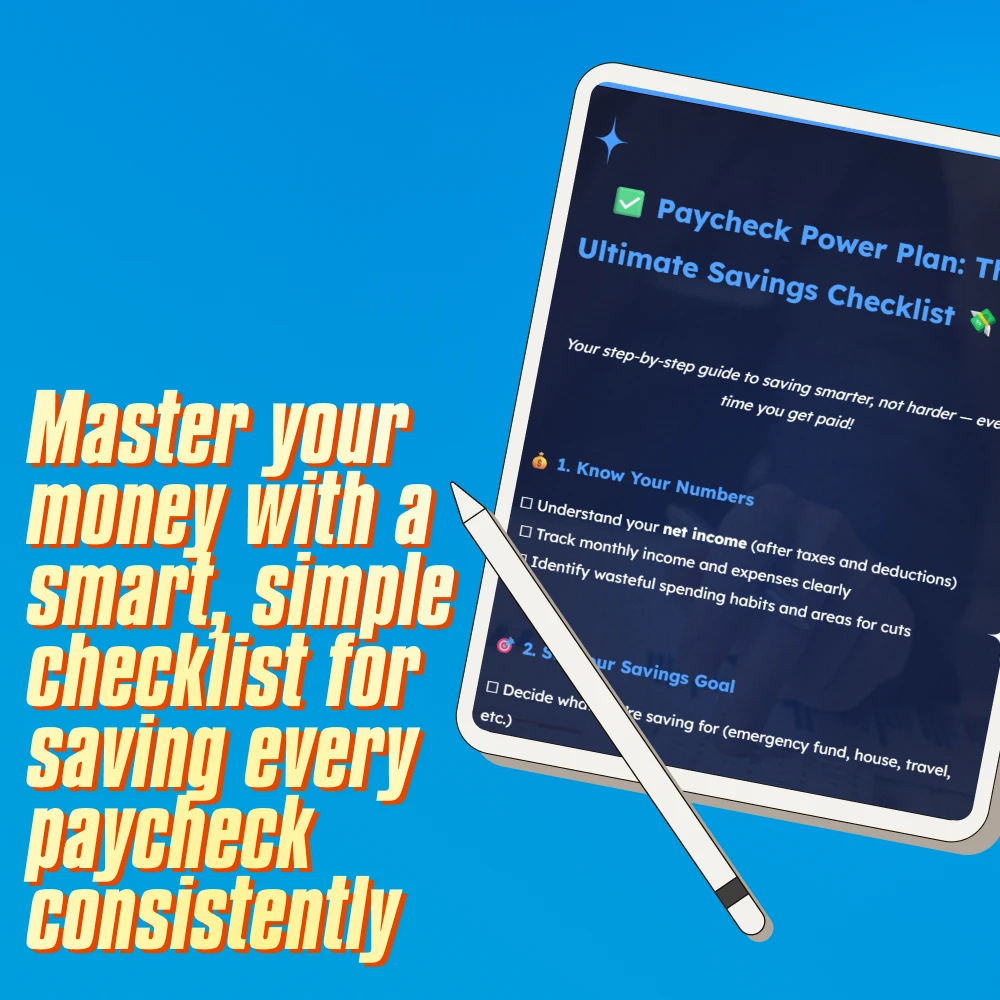 Paycheck Power Plan: The Ultimate Savings Checklist | Digital Download for How Much of Each Paycheck to Save