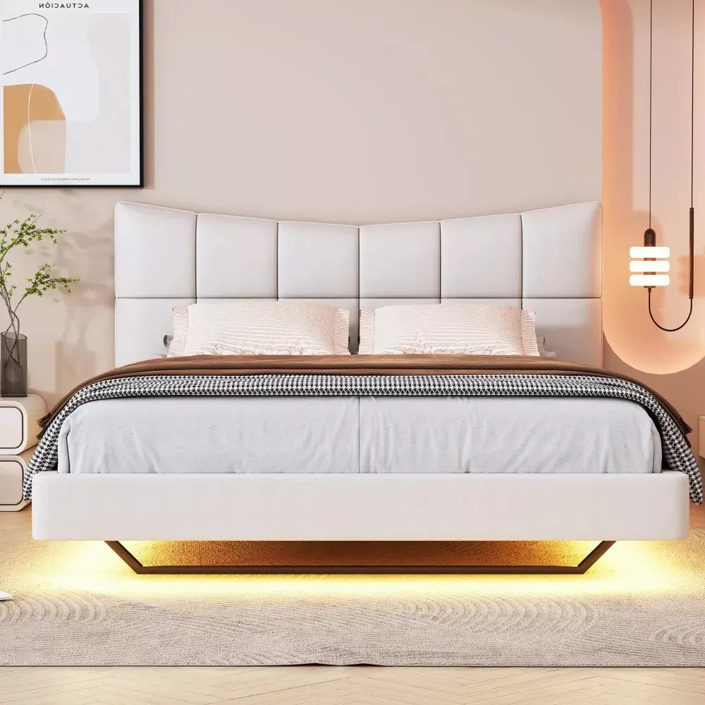 Full Size Upholstered Platform Bed with LED Lights & USB Charging Station - DSARD