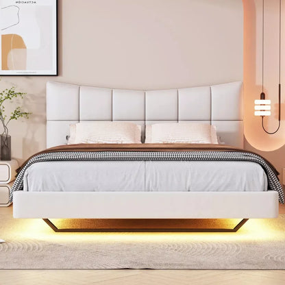 Full Size Upholstered Platform Bed with LED Lights & USB Charging Station - DSARD