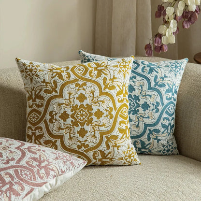 Luxury Vintage Floral Jacquard Pillow Cover 18×18 in – Elegant Textured Cushion