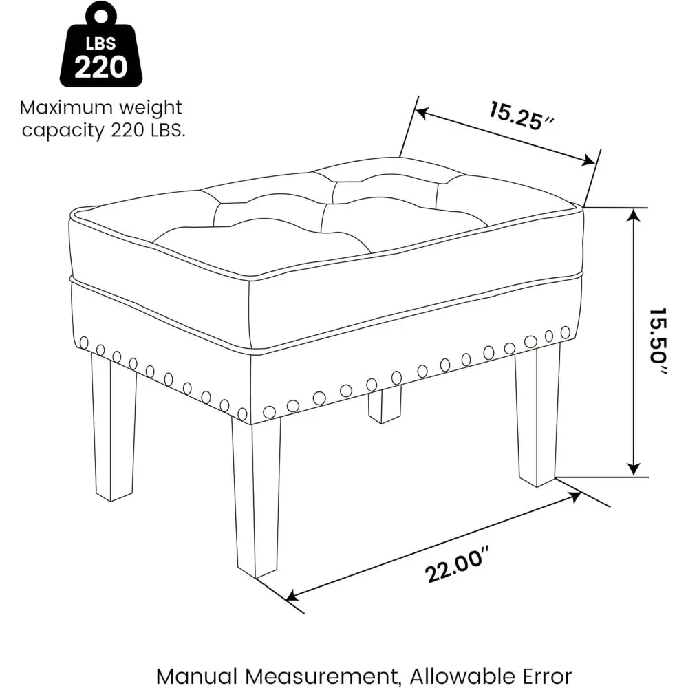 Mid-Century Modern PU Leather Vanity Stool Set – Tufted Ottoman with Nailhead Trim - DSARD