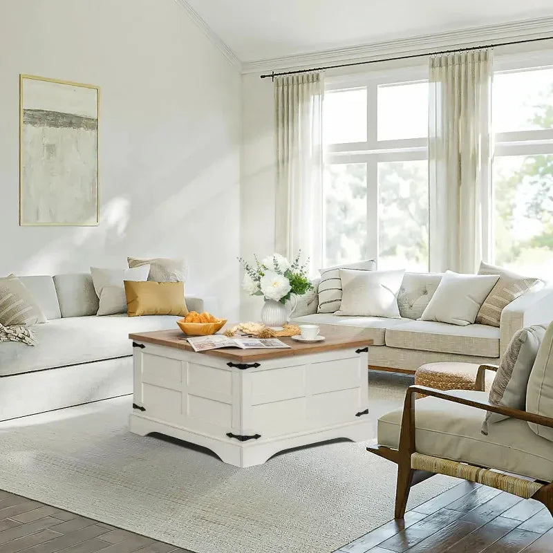 Rustic Farmhouse Lift-Top Coffee Table – Living Room Storage