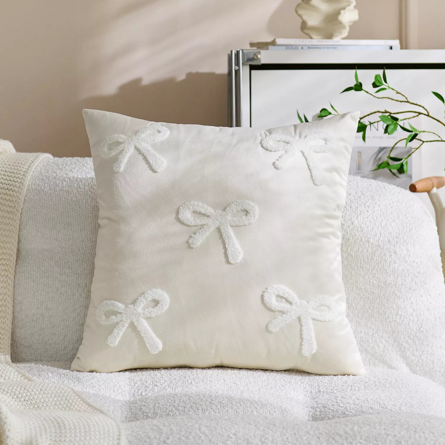 Velvet Sofa Pillowcase with Bowknot