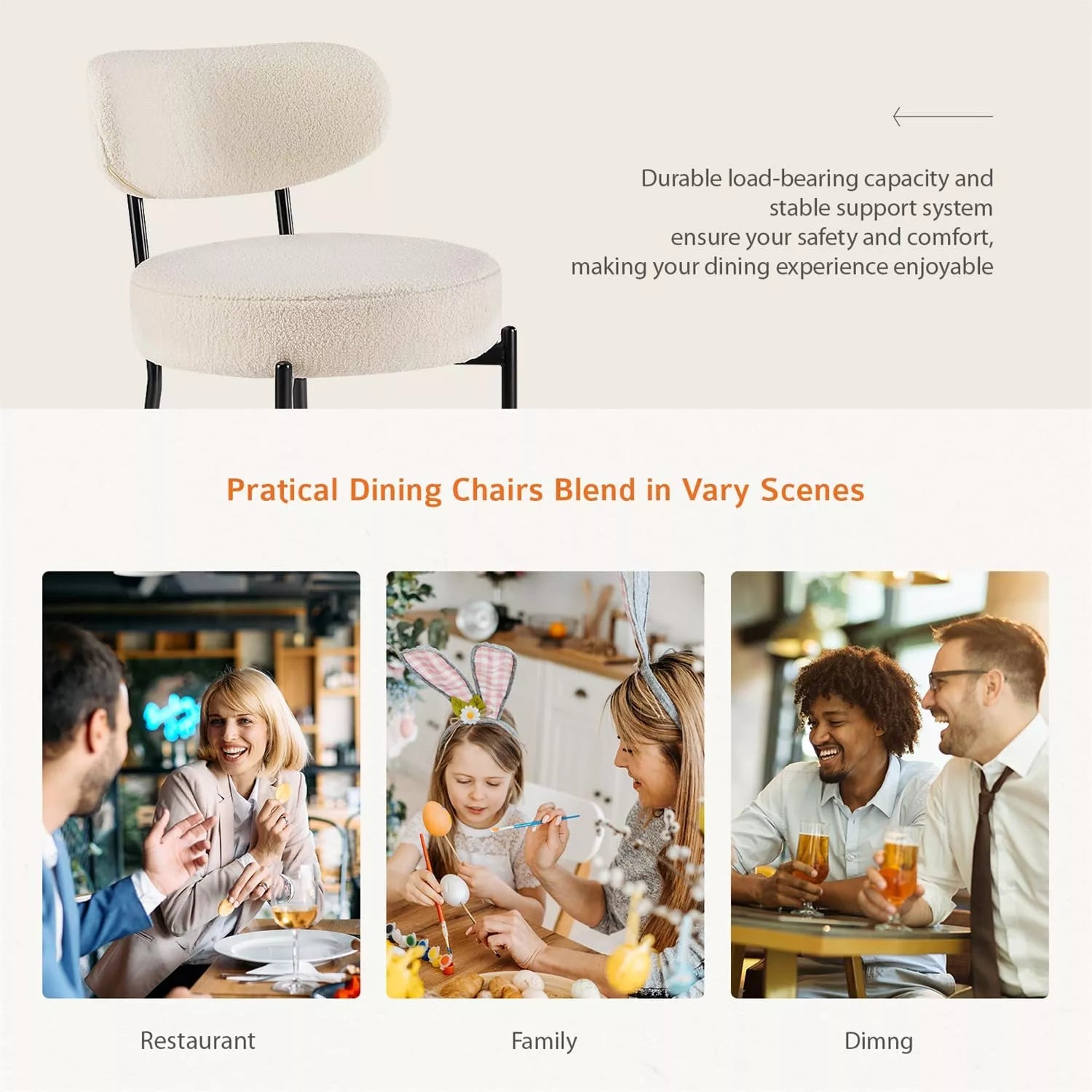 Mid-Century Modern White Upholstered Dining Chairs, Set of 2 - DSARD