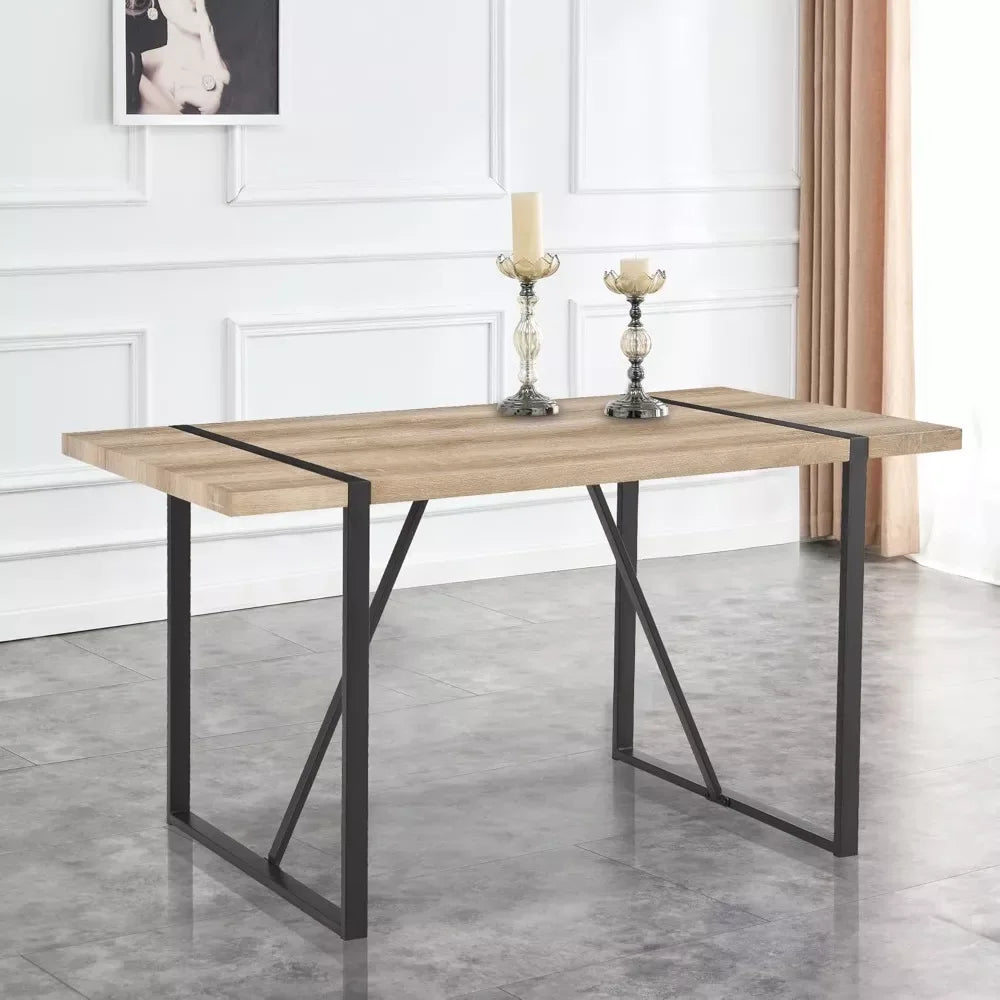 55″ Modern Wood Dining Table for 4-6 with Metal Legs – Rectangular Kitchen Table - DSARD - DSARD