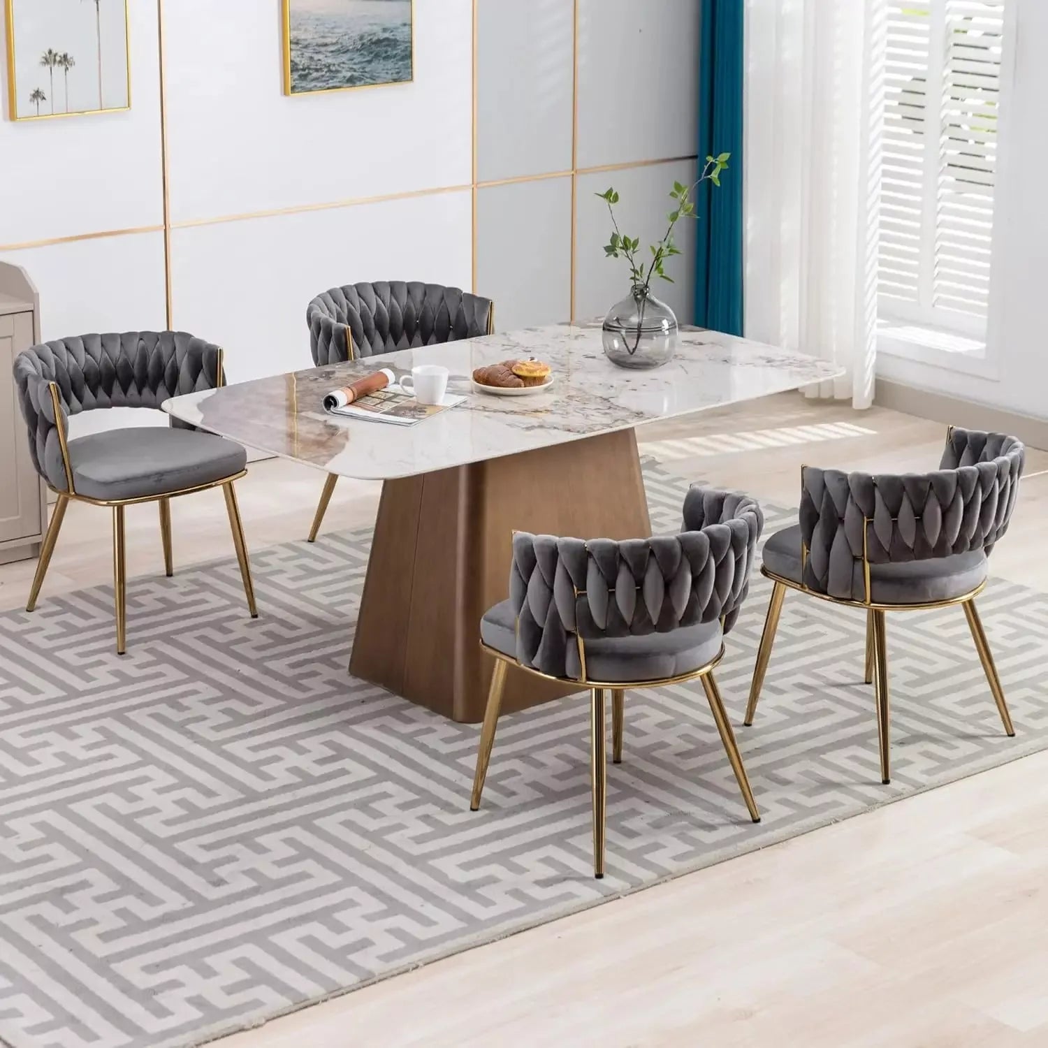 Set of 6 Velvet Dining Chairs with Gold Metal Legs - DSARD