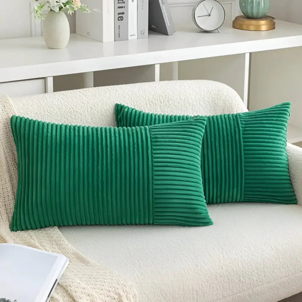 Set of 2 Corduroy Patchwork Throw Pillow Covers with Invisible Zipper