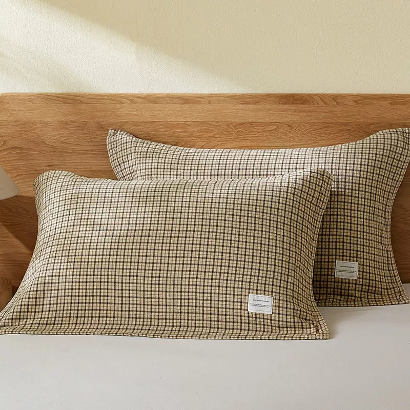Soft Gauze Cotton Plaid Pillow Towels with Elastic Band, 2-Pack