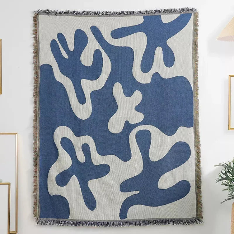 Blue Coral Pattern Blanket Throw – Soft Sofa Cover, Picnic & Outdoor Mat 50″x60″ - DSARD