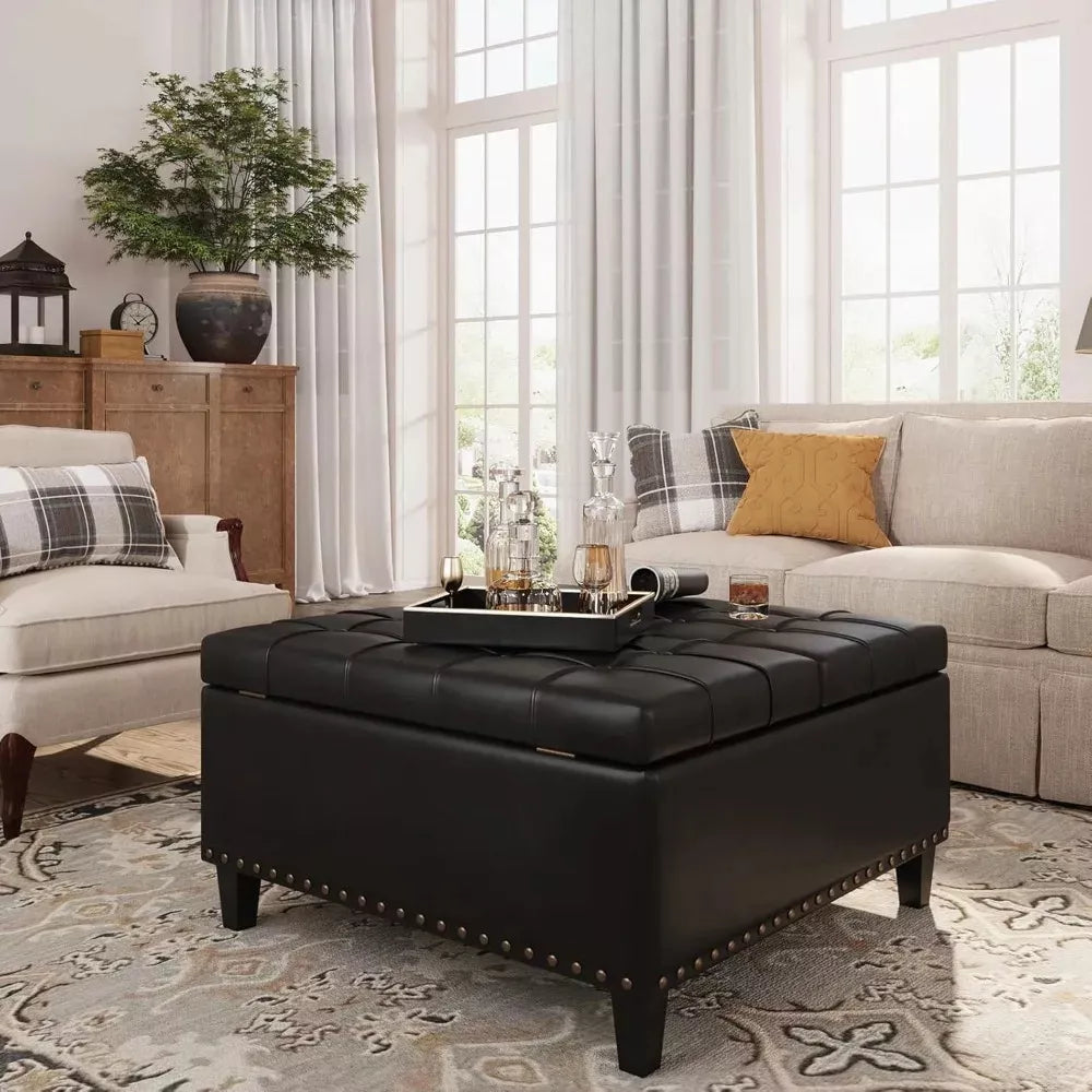 Square Faux Leather Ottoman with Storage - DSARD