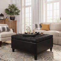Square Faux Leather Ottoman with Storage - DSARD