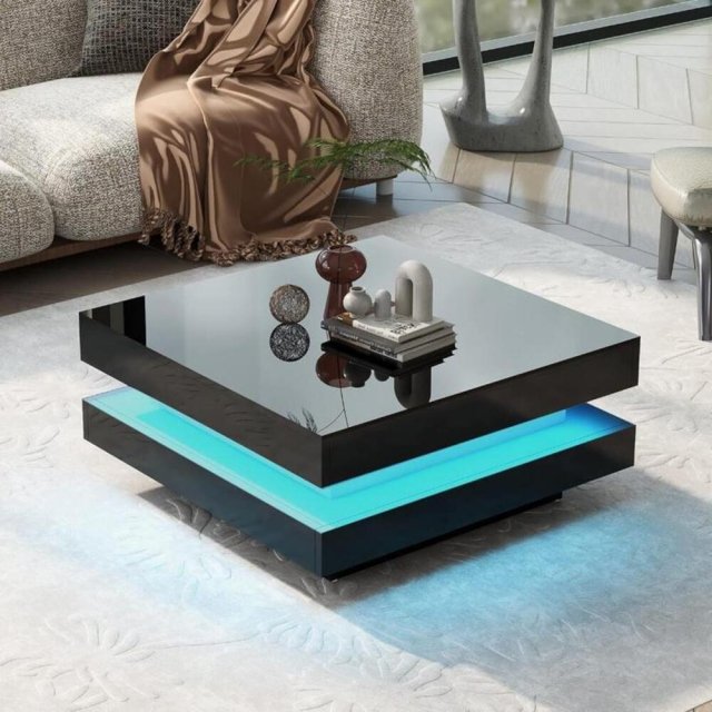 Modern 31.5" High Gloss Square Coffee Table with Multicolor LED Lighting - DSARD