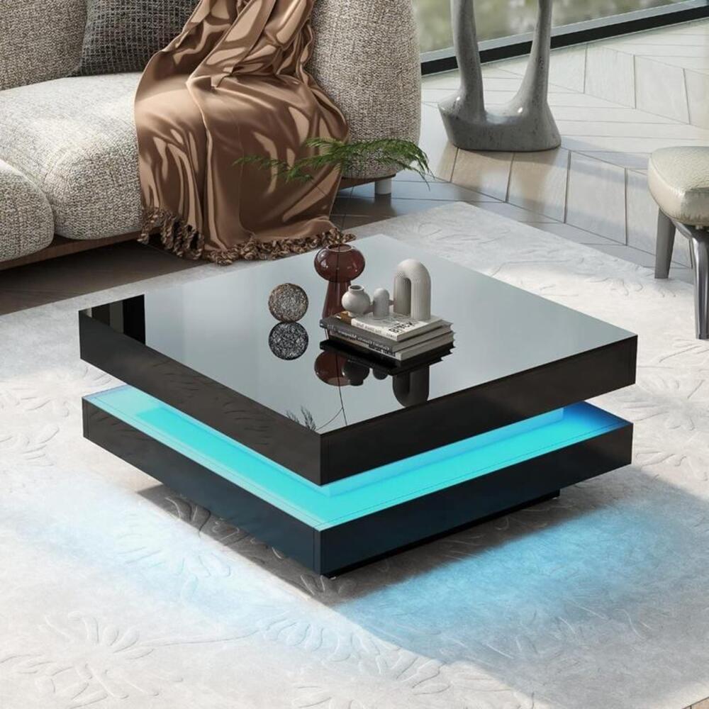 Modern 31.5" High Gloss Square Coffee Table with Multicolor LED Lighting - DSARD