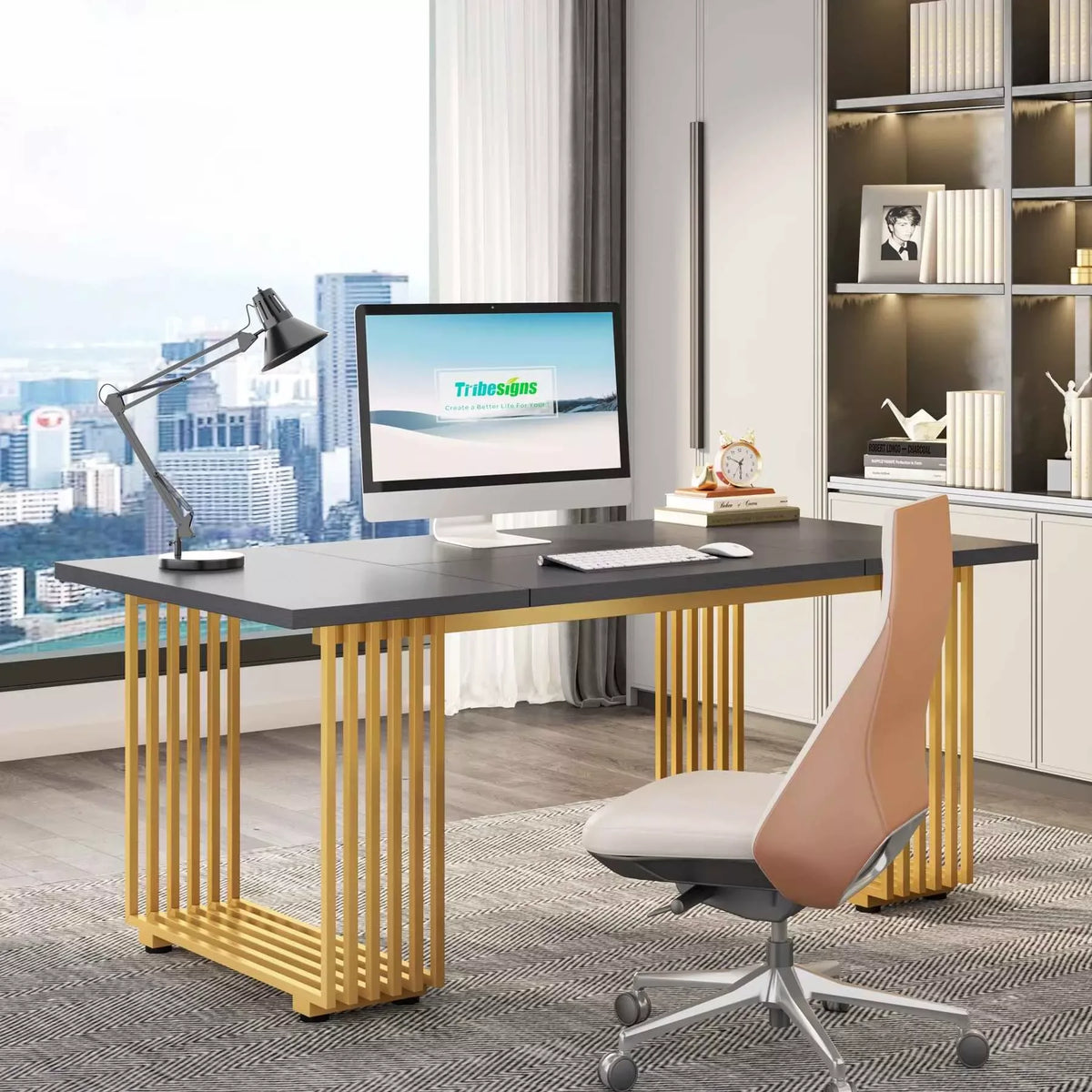 70″ Modern Executive Desk with Gold Metal Legs - DSARD - DSARD