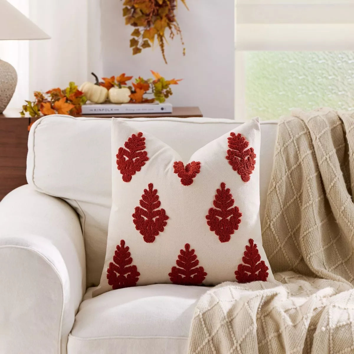 Autumn Harvest Embroidered Pillow Cover 18x18inc – Cozy Fall Home Décor