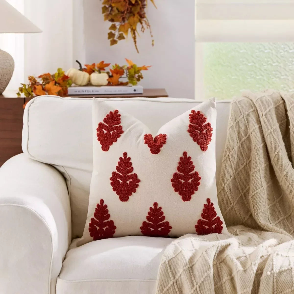 Autumn Harvest Embroidered Pillow Cover 18x18inc – Cozy Fall Home Décor - DSARD