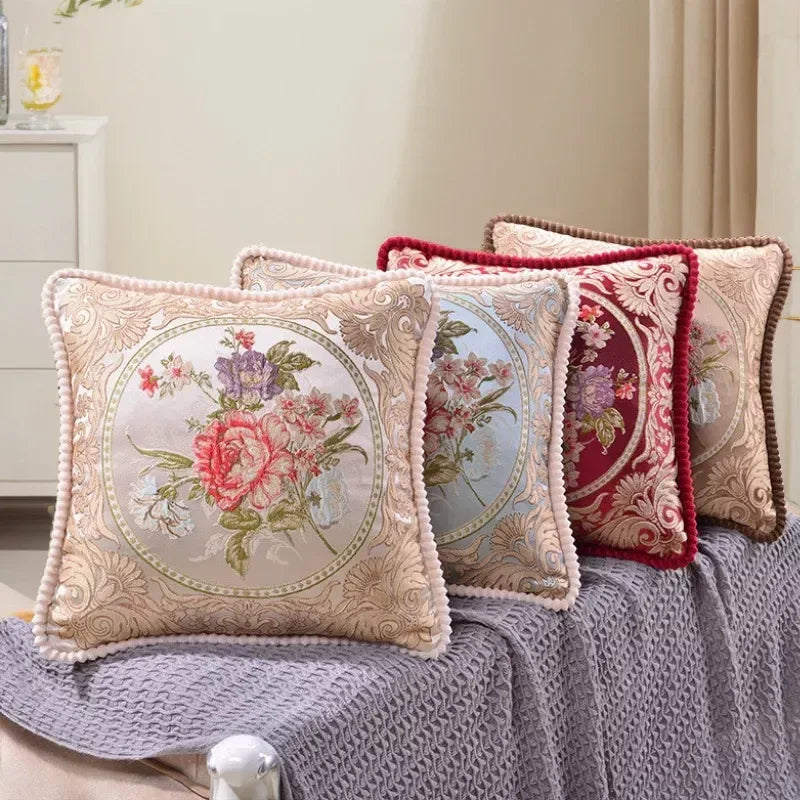 Classic Jacquard Floral Decorative Cushion Cover 18x18in for Sofa & Home - DSARD