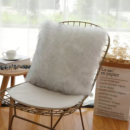 Fluffy White Plush Cushion Cover