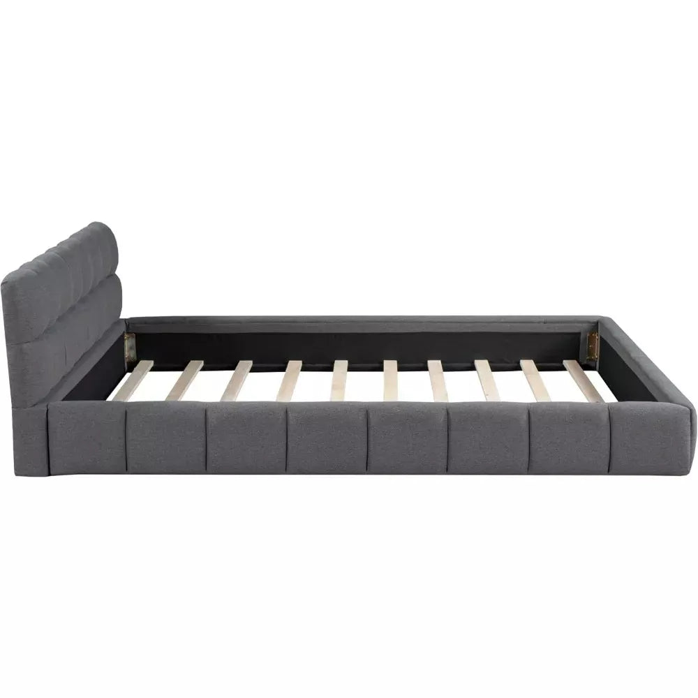 Queen Tufted Linen Wingback Platform Bed – No Box Spring Needed