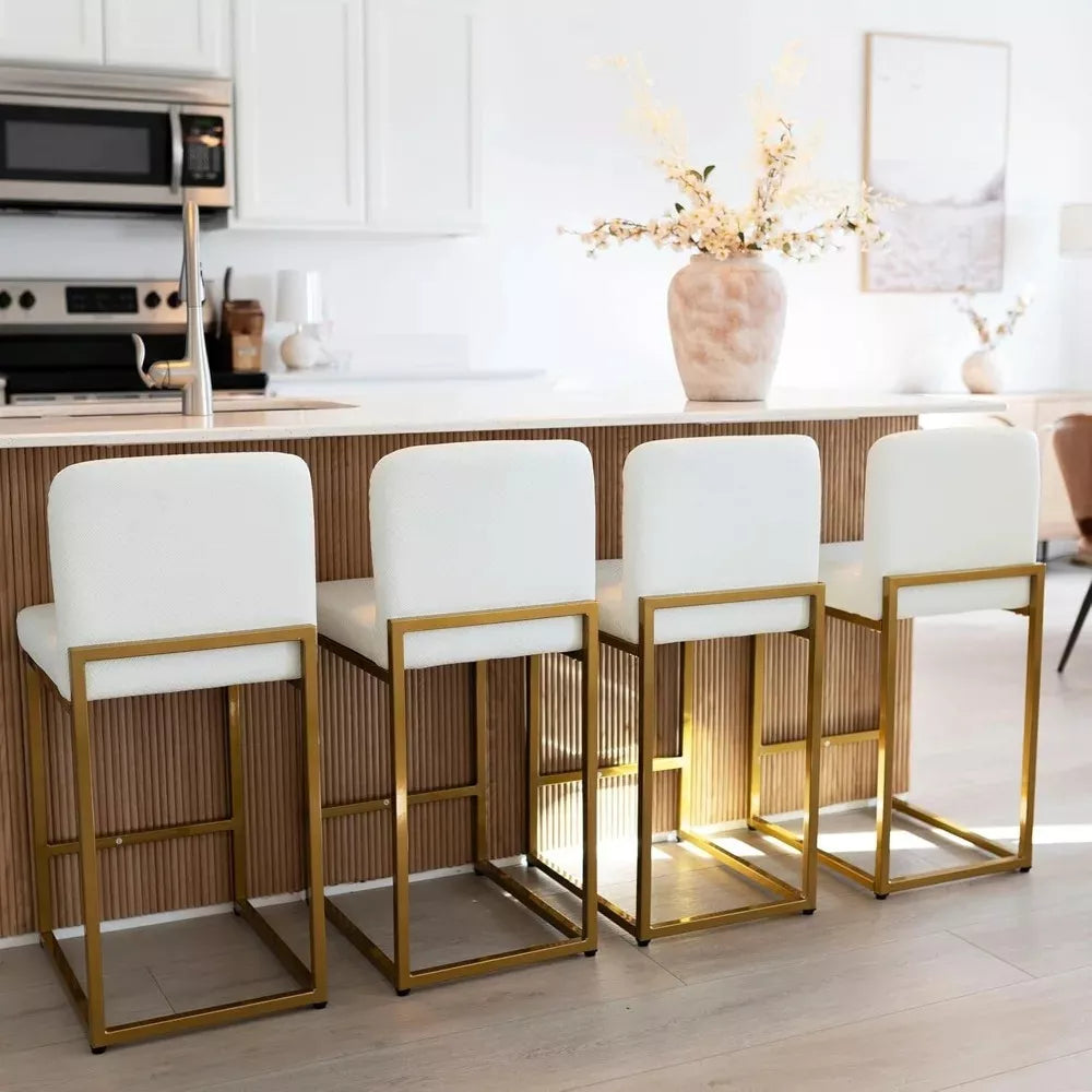 Off White & Gold 24-Inch Counter Height Bar Stools with Backrest - DSARD