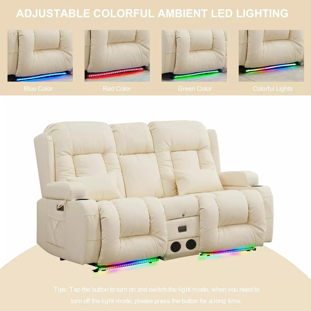 Power Reclining Loveseat with Massage, Heat & LED – Home Theater Chaise Sofa - DSARD