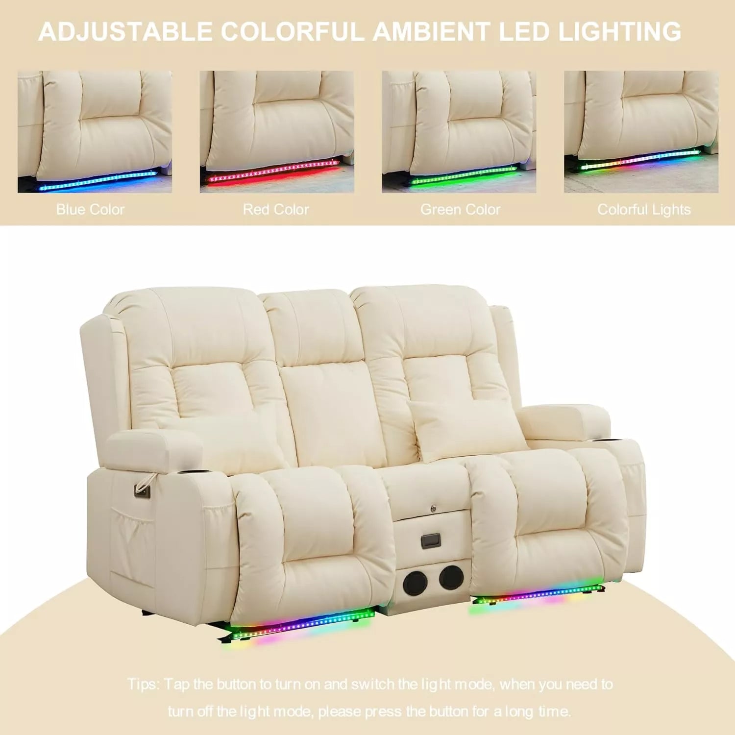 Power Reclining Loveseat with Massage, Heat & LED – Home Theater Chaise Sofa - DSARD